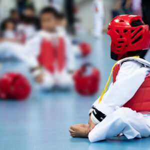 Kid,Sport,Athlete,Taekwondo,With,Protective,Gear,Red,Head,Vast
